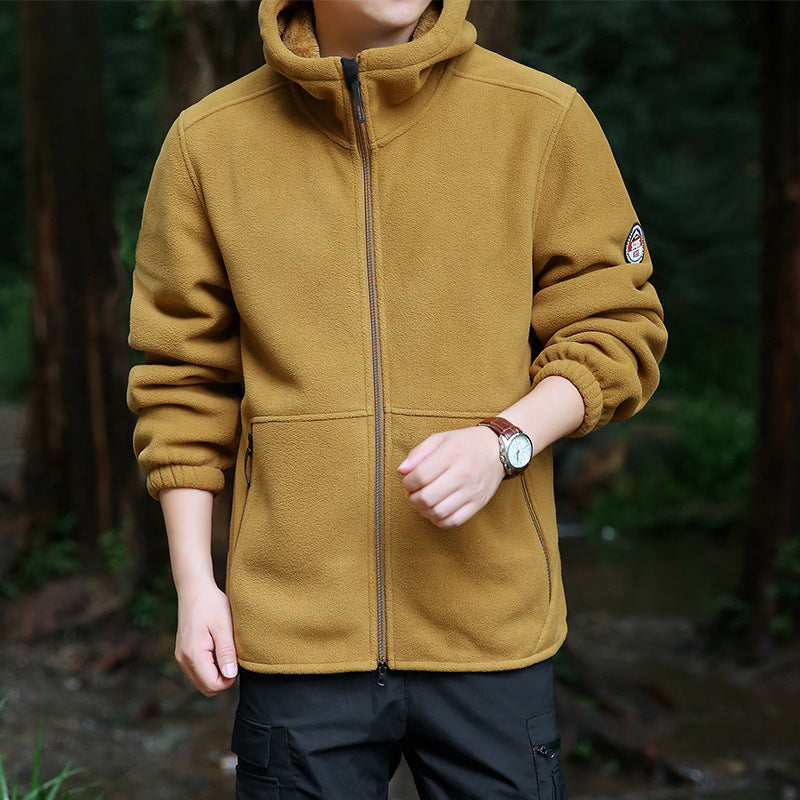 Men's fleece hooded jacket for outdoor with thermal lining, windproof surface and zip pockets Shop Velvia