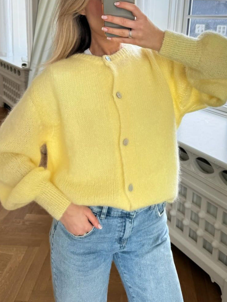 Shop Velvia | Women's Cashmere Cardigan with Round Neck and Button Closure