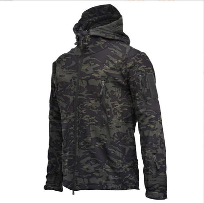 Men's Tactical Softshell Jacket with Hood, Camouflage Pattern and Multiple Zipper Pockets Shop Velvia