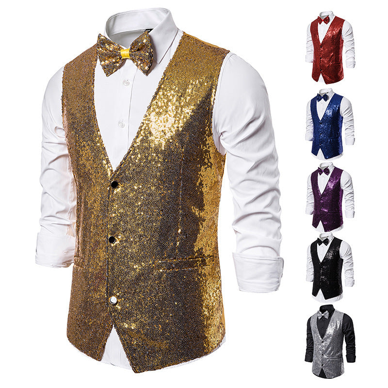 Men's Glittering Festive Vest with Matching Bow Tie Shop Velvia