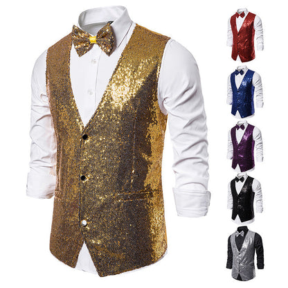 Men's Glittering Festive Vest with Matching Bow Tie Shop Velvia