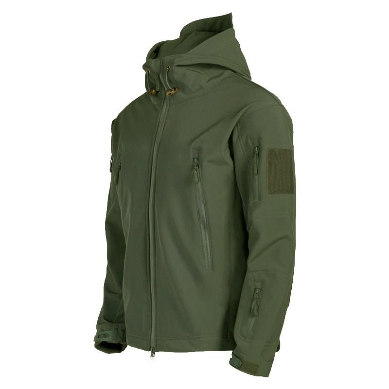 Men's Tactical Softshell Jacket with Hood, Camouflage Pattern and Multiple Zipper Pockets Shop Velvia