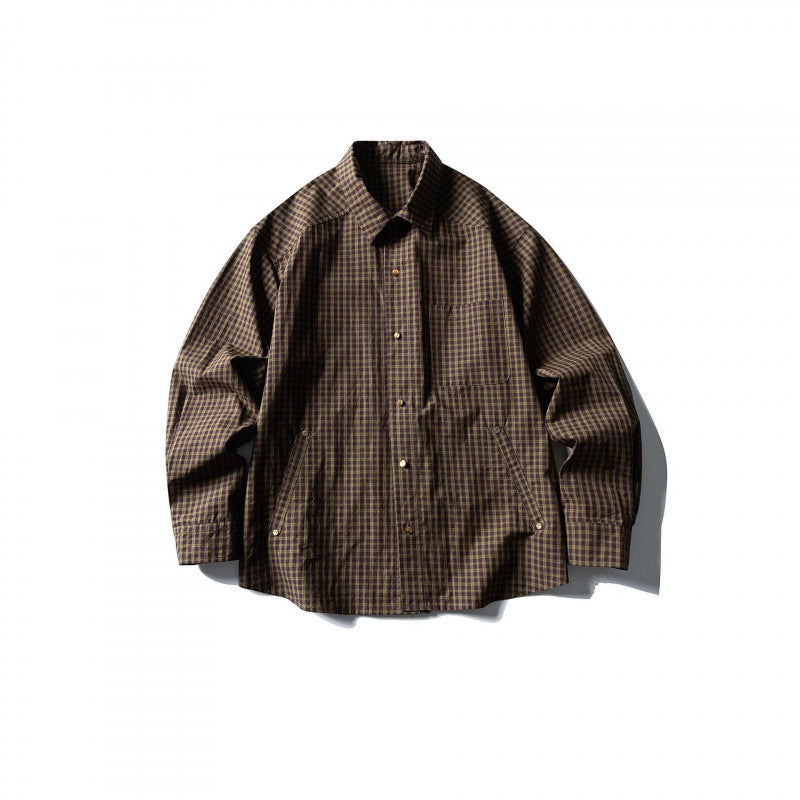 Men's overshirt in check pattern with front pockets and snap button placket Shop Velvia