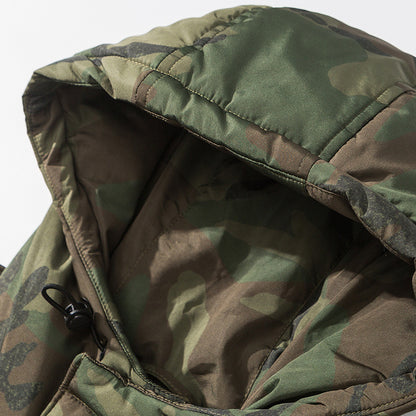 Unisex Boxy-Short-Puffer Jacket in Camouflage-Utility Style with Hood and Concealed Front Placket Shop Velvia