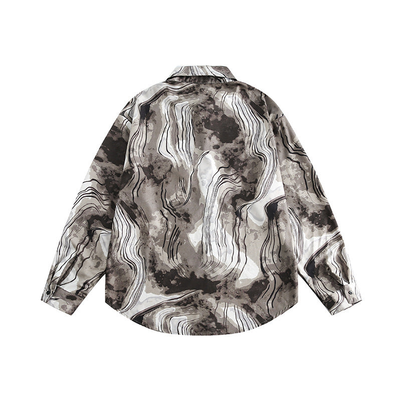 Unisex Boxy Overshirt Jacket with Marble Print and Traditional Toggle Closure Look Shop Velvia