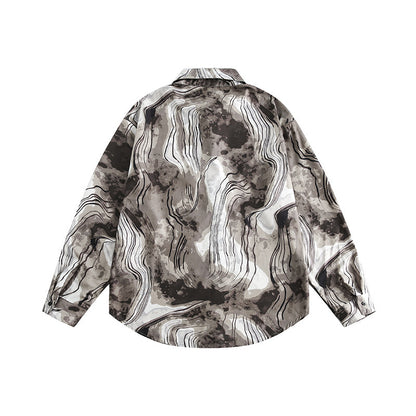 Unisex Boxy Overshirt Jacket with Marble Print and Traditional Toggle Closure Look Shop Velvia