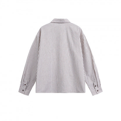 Women Striped Oversized Shirt Jacket with Concealed Zipper and Chest Pocket Shop Velvia