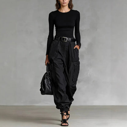 Women's cargo pants with elastic waistband and practical pockets Shop Velvia