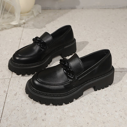 Women Chunky Patent Loafers with Thick Profile Sole and Chain Decoration Shop Velvia