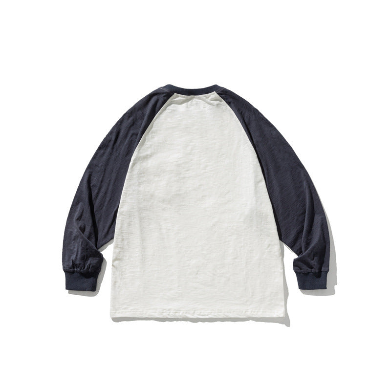 Unisex Casual Raglan Long Sleeve with Contrast Sleeves and Patch Pocket Shop Velvia