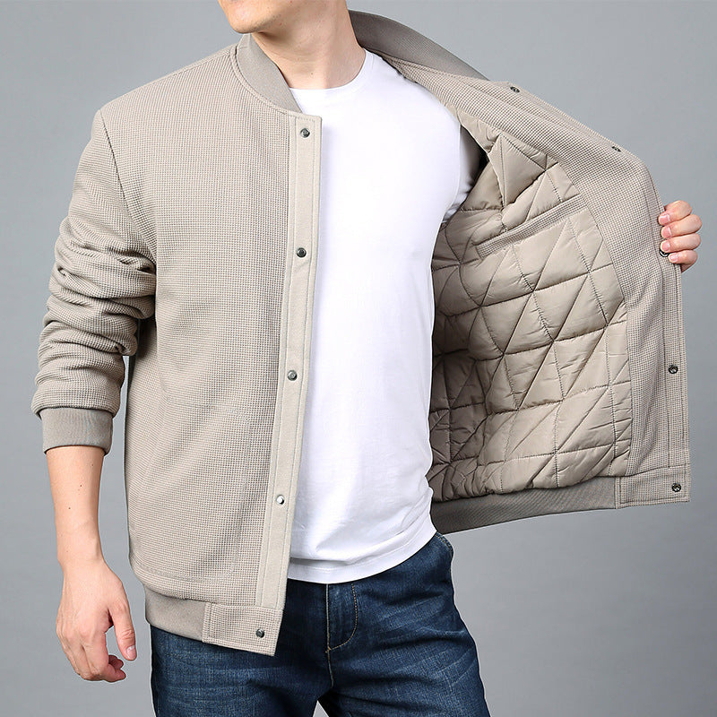 Men's Structured Bomber Jacket with Waffle Knit, Lightly Lined and Snap Placket Shop Velvia