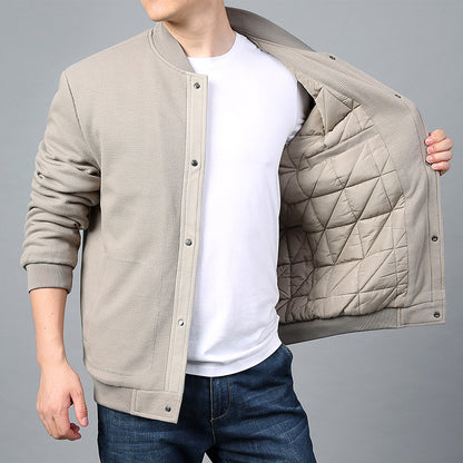 Men's Structured Bomber Jacket with Waffle Knit, Lightly Lined and Snap Placket Shop Velvia