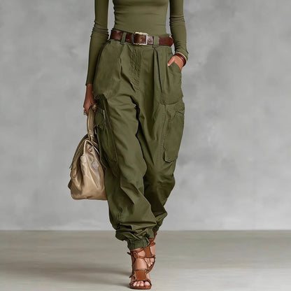 Women's cargo pants with elastic waistband and practical pockets Shop Velvia