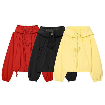 Women's lightweight cropped hoodie jacket with drawstring and zipper Shop Velvia