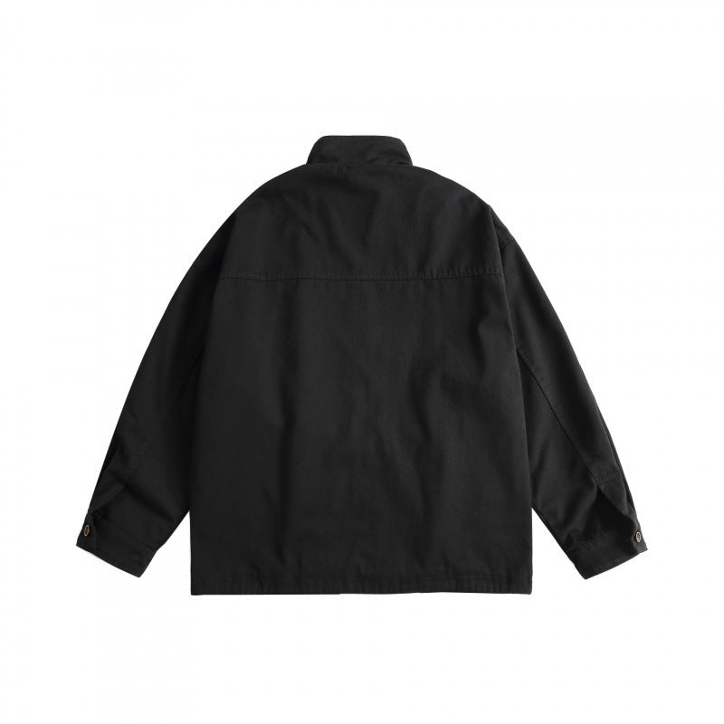 Unisex Boxy Utility Jacket with High Stand Collar, Full Zip and Drawstring Shop Velvia