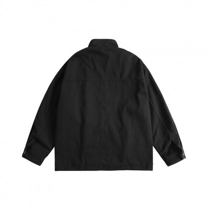 Unisex Boxy Utility Jacket with High Stand Collar, Full Zip and Drawstring Shop Velvia