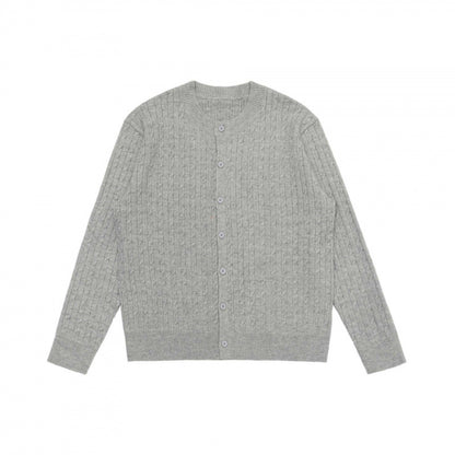 Unisex Short-cut Braid Knit Cardigan with Round Neck and Pearlescent Buttons Shop Velvia