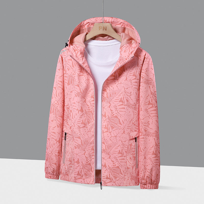 Men's Lightweight Hooded Windbreaker with Botanical Allover Print and Elastic Cuffs Shop Velvia
