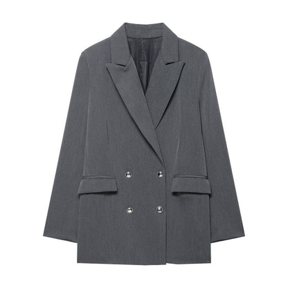 Women's oversized structured double-breasted blazer with wide lapels and patch pockets Shop Velvia