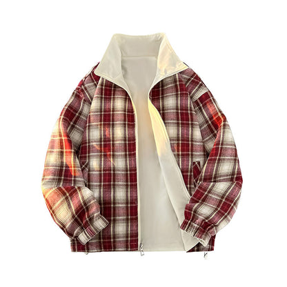 Unisex Reversible Utility Jacket with checked lining, stand-up collar and elastic cuffs Shop Velvia