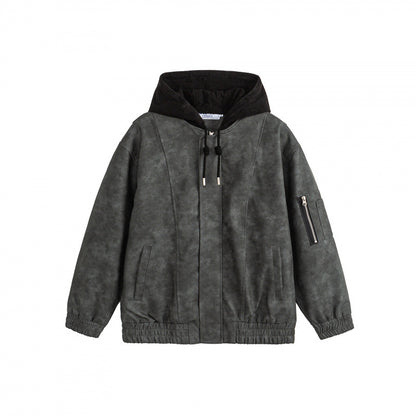 Unisex Oversize Hoodie Bomber Jacket in Velour Look with Hood, Arm Pocket and Elastic Hem Shop Velvia