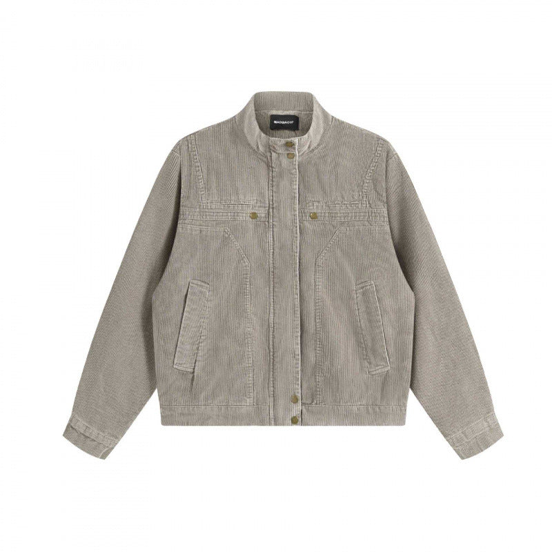 Unisex Cord-Boxy-Jacket with stand-up collar, hidden snap button placket and patch pockets Shop Velvia