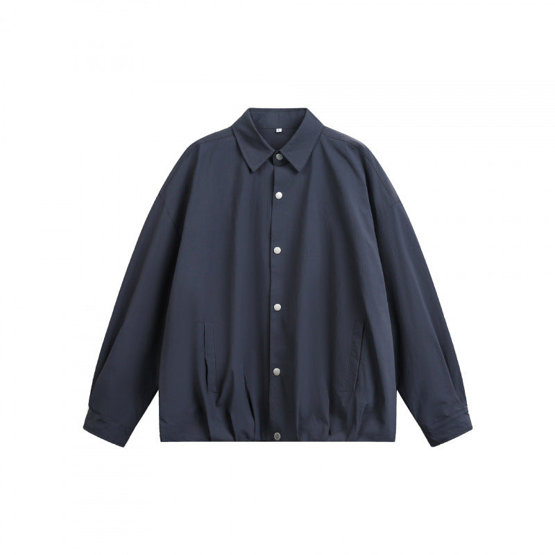 Unisex Boxy Shirt Jacket with Snap Button Placket, Shirt Collar and Elastic Hem Shop Velvia