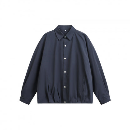 Unisex Boxy Shirt Jacket with Snap Button Placket, Shirt Collar and Elastic Hem Shop Velvia