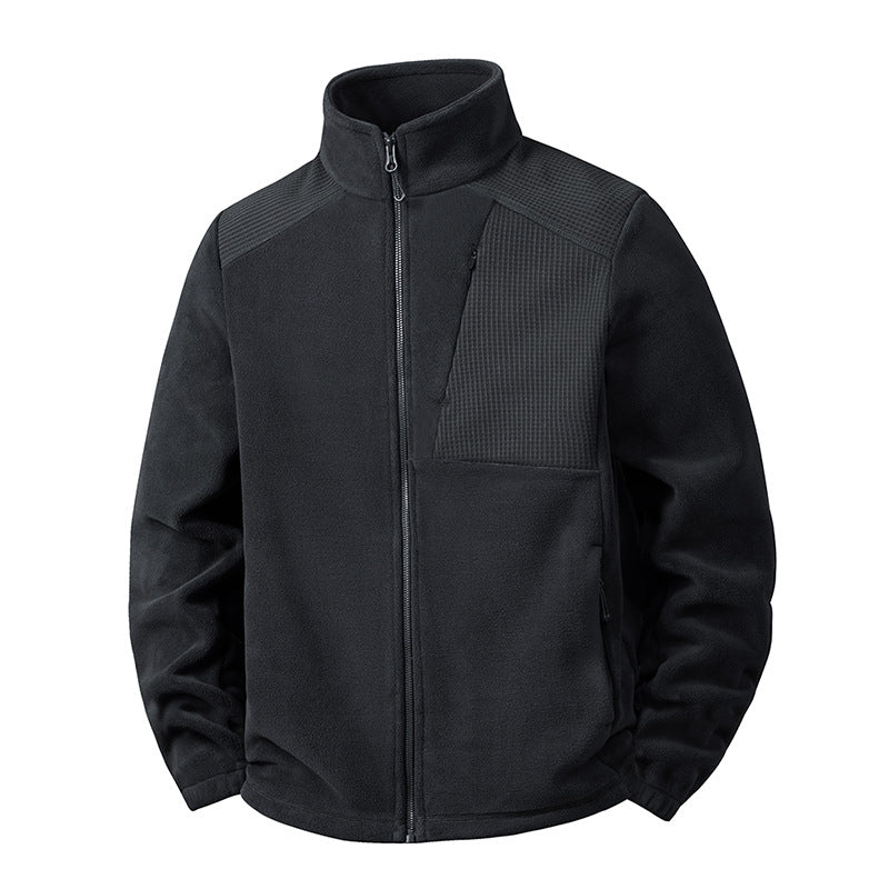 Men's fleece jacket with stand-up collar and reinforced shoulder panels Shop Velvia