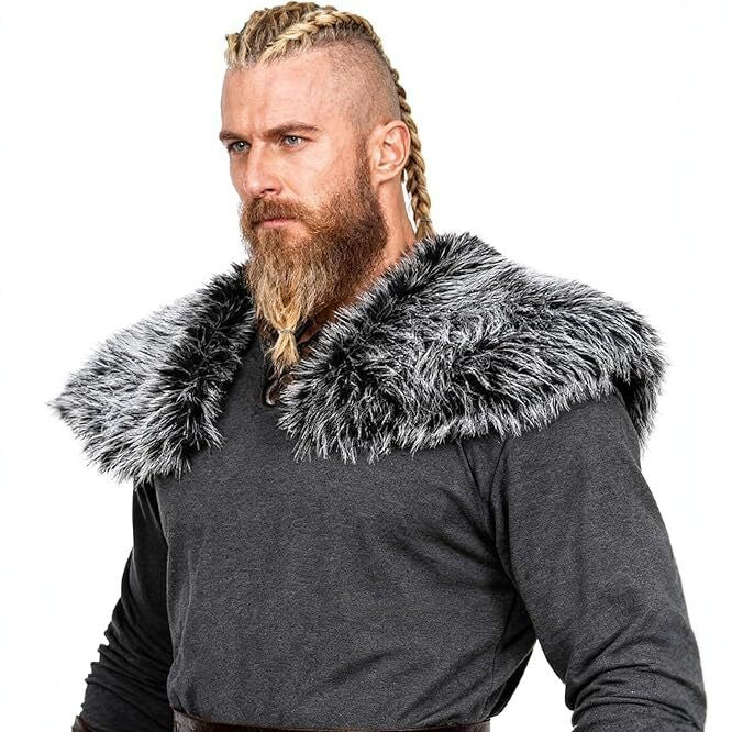 Men's shoulder cape in Viking/LARP style made of high-quality faux fur with a wide lapel collar Shop Velvia