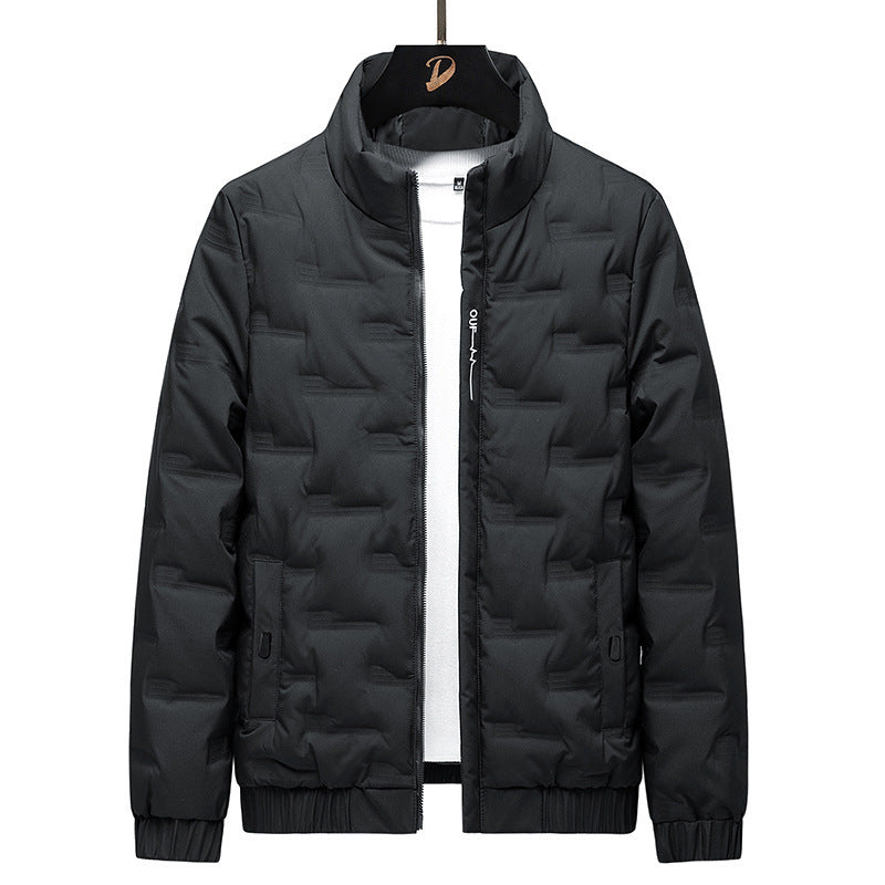Men's Stand Collar Quilted Jacket with Geometric Quilting and Elastic Cuffs Shop Velvia