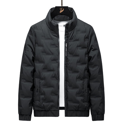Men's Stand Collar Quilted Jacket with Geometric Quilting and Elastic Cuffs Shop Velvia