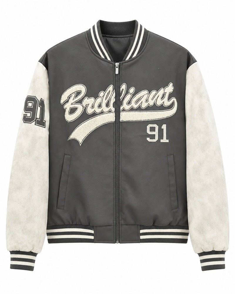 Men's varsity bomber jacket in letterman style with chenille applications Shop Velvia
