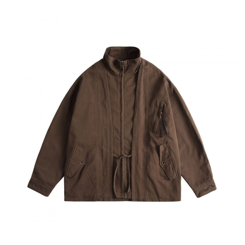 Unisex Boxy Utility Jacket with High Stand Collar, Full Zip and Drawstring Shop Velvia
