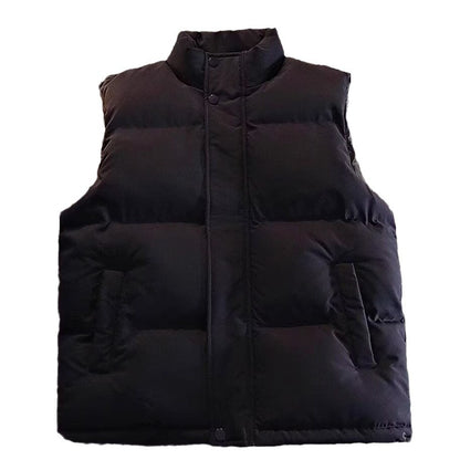 Men's Padded Sleeveless Quilted Vest with Stand Collar and Concealed Snap Placket Shop Velvia