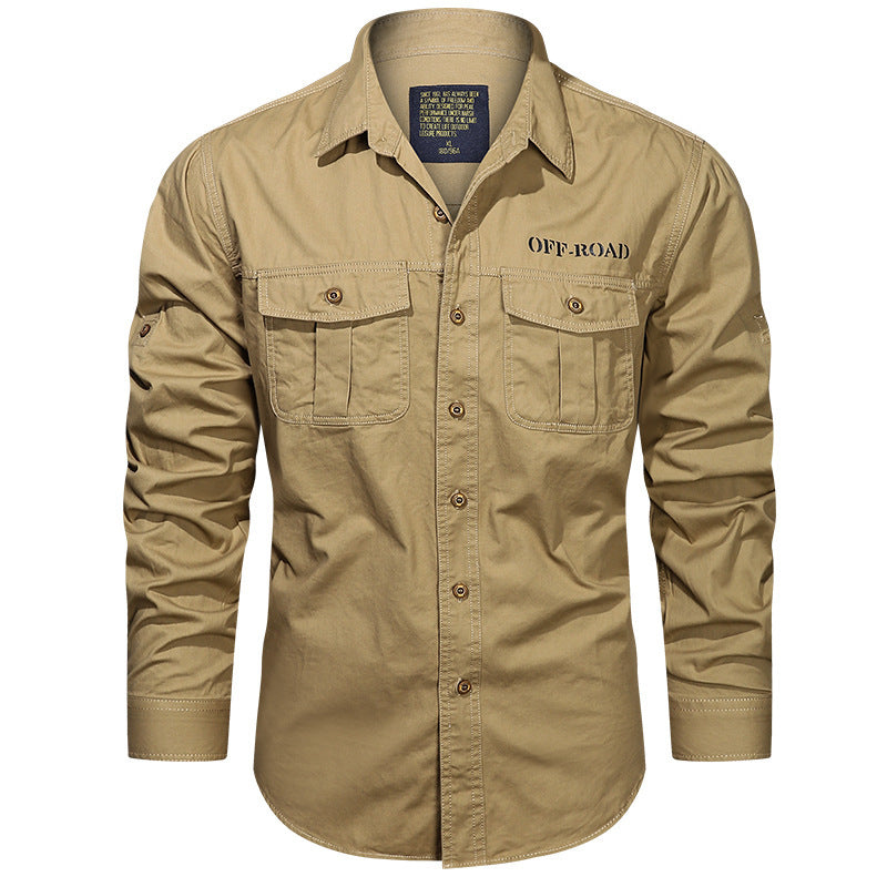Men's Long Sleeve Utility Canvas Shirt with Chest Pockets and OFF-ROAD Print Shop Velvia