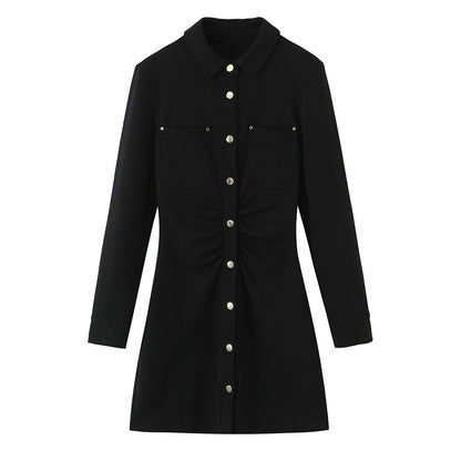 Ladies shirt dress with waist gathering and chest pockets Shop Velvia