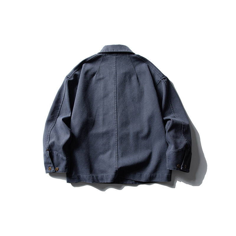 Unisex Boxy-Canvas-Worker-overshirt jacket with leather patch and patch pockets Shop Velvia
