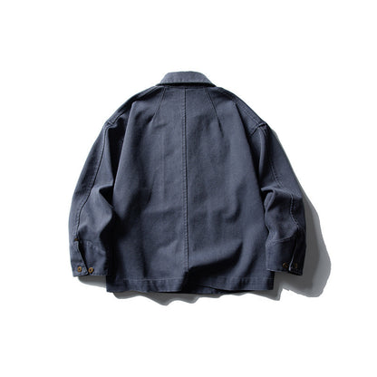 Unisex Boxy-Canvas-Worker-overshirt jacket with leather patch and patch pockets Shop Velvia