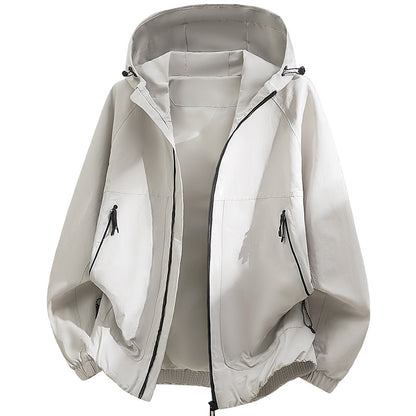 Men's Oversized Hooded Softshell Jacket with Technical Surface and Drawstring Hem Shop Velvia