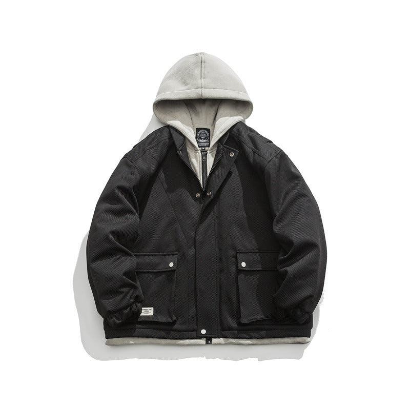 Men's Two-Layer Utility Jacket with Integrated Hood Inner Layer and Flap Pockets Shop Velvia