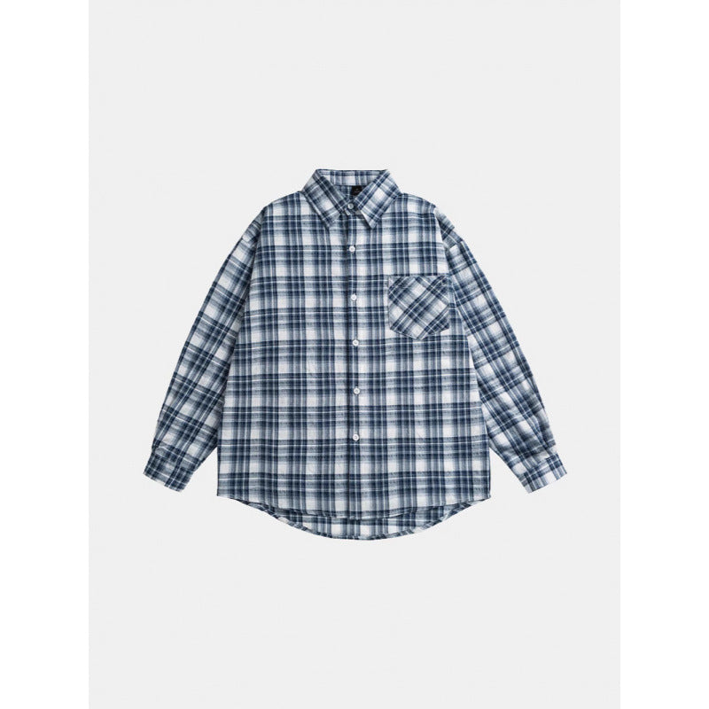 Unisex Oversize-checkered Flannel shirt with rounded hem and diagonal chest pocket Shop Velvia