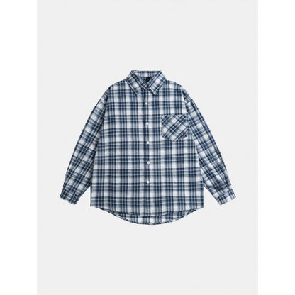 Unisex Oversize-checkered Flannel shirt with rounded hem and diagonal chest pocket Shop Velvia