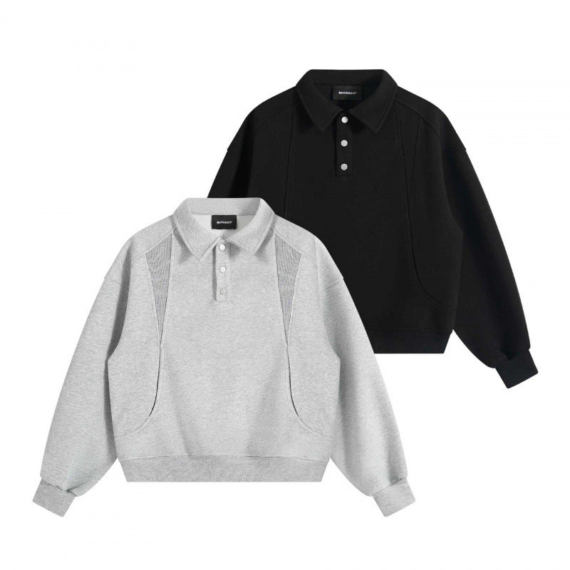 Unisex Boxy Polo Sweatshirt with Henley button placket, raglan sleeves and side pockets Shop Velvia