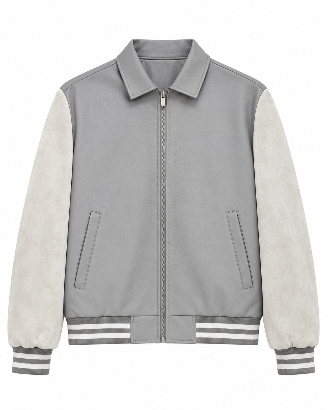 Men's Retro Letterman Bomber with Smooth Faux Leather Body and Velvet Sleeve Detail Shop Velvia