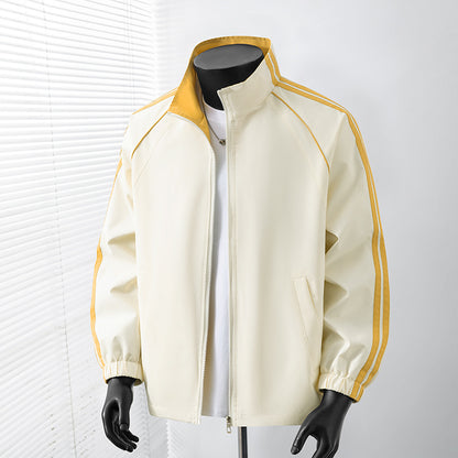 Men's Light Track Blouson Jacket with Stand-Up Collar and Contrast Stripes Shop Velvia