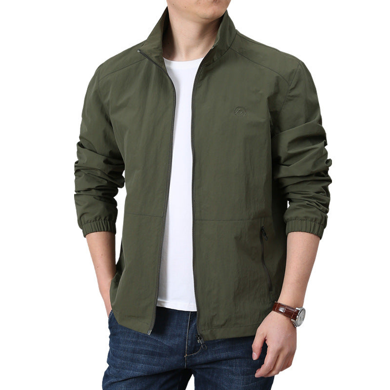 Men's Lightweight Wind Jacket with Stand Collar, Elastic Cuffs and Concealed Zipper Shop Velvia