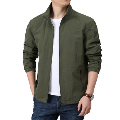 Men's Lightweight Wind Jacket with Stand Collar, Elastic Cuffs and Concealed Zipper Shop Velvia