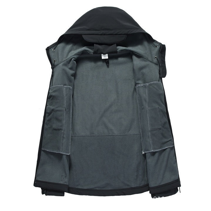 Men's Tactical Softshell Jacket with Hood, Camouflage Pattern and Multiple Zipper Pockets Shop Velvia