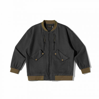 Unisex Oversize-Utilitarian Bomber Jacket with Flap Pockets, Vertical Zippers, and Ribbed Finishes Shop Velvia